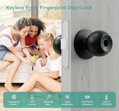 Smart Fingerprint Knob Door Lock